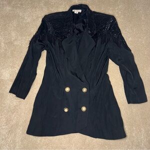 Laura Winston Blazer Western Fringe Cowgirl Lace Beaded‎ Pearl Buttons Black 12